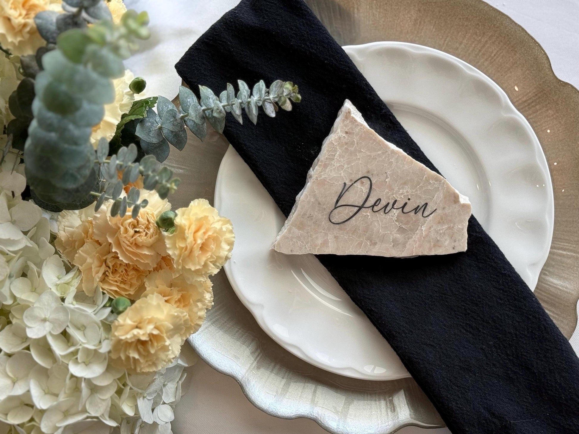 Tauple Marble Stone Place Card | Acrylic Wedding Place Name | Travertine Looking