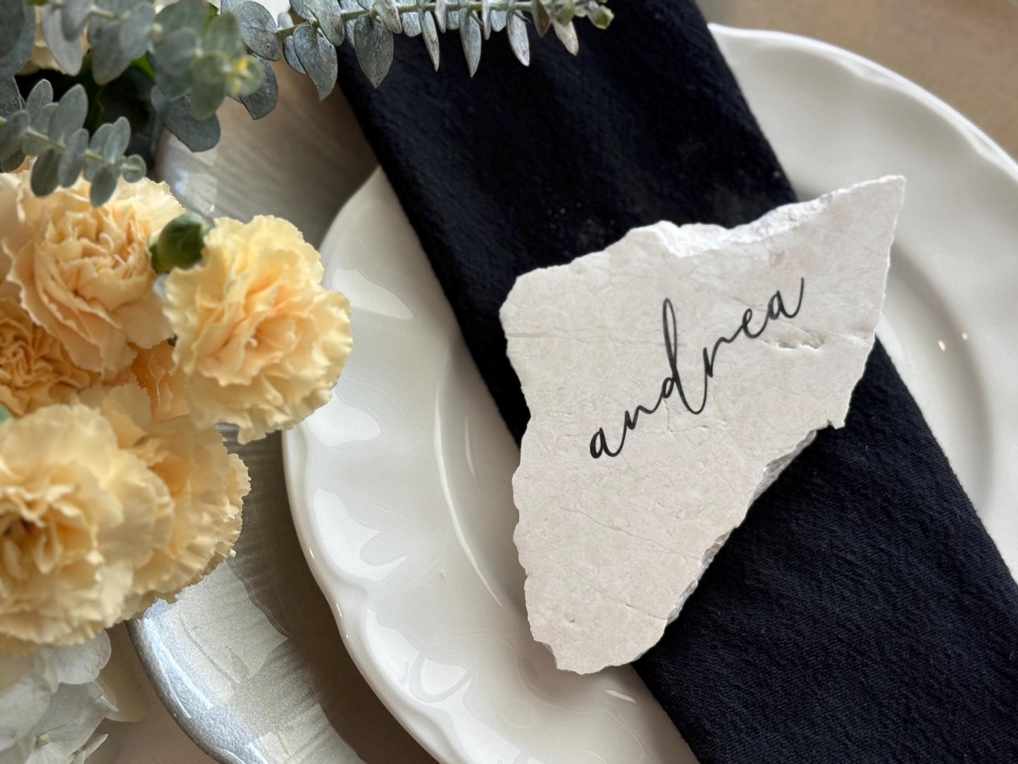Tauple Marble Stone Place Card | Acrylic Wedding Place Name | Travertine Looking