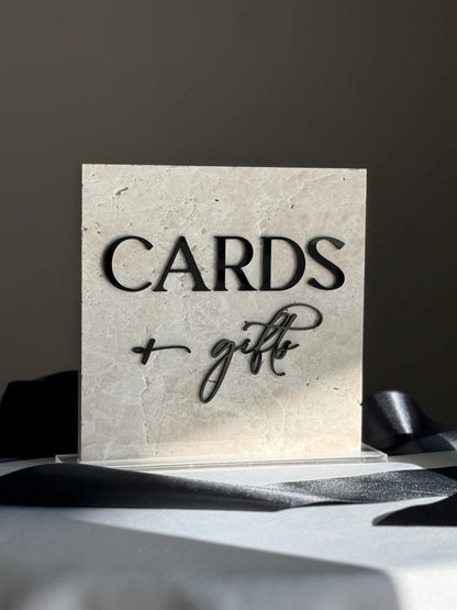 Marble 3D Cards and Gifts Table Sign | Wedding Sign | Modern Wedding Decor | Favor Sign | Party Tabletop Signs | Gold Mirror