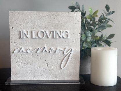 Marble 3D In Loving Memory Table Sign | Modern Wedding Decor | Favor Sign | Party Tabletop Signs | Gold Mirror | Memorial Sign