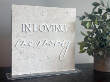 Marble 3D In Loving Memory Table Sign | Modern Wedding Decor | Favor Sign | Party Tabletop Signs | Gold Mirror | Memorial Sign