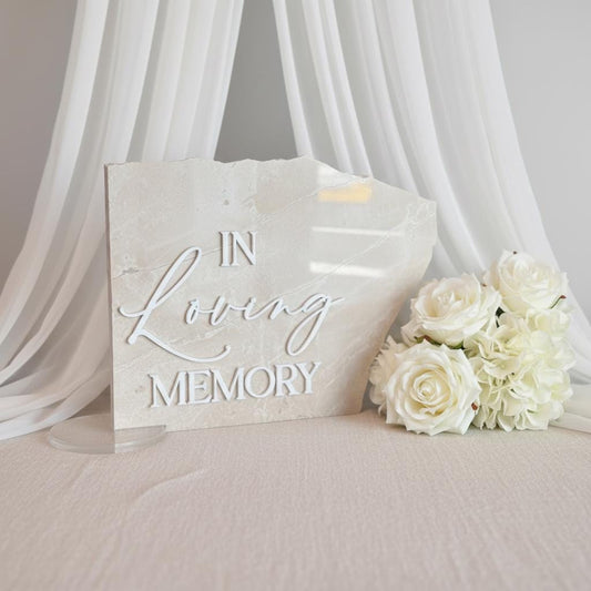 Marble 3D In Loving Memory Table Sign | Modern Wedding Decor | Favor Sign | Party Tabletop Signs | Gold Mirror | Memorial Sign