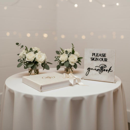 Marble 3D Please Sign Our Guestbook Table Sign | Wedding Sign | Modern Wedding Decor | Favor Sign | Party Tabletop Signs | Gold Mirror