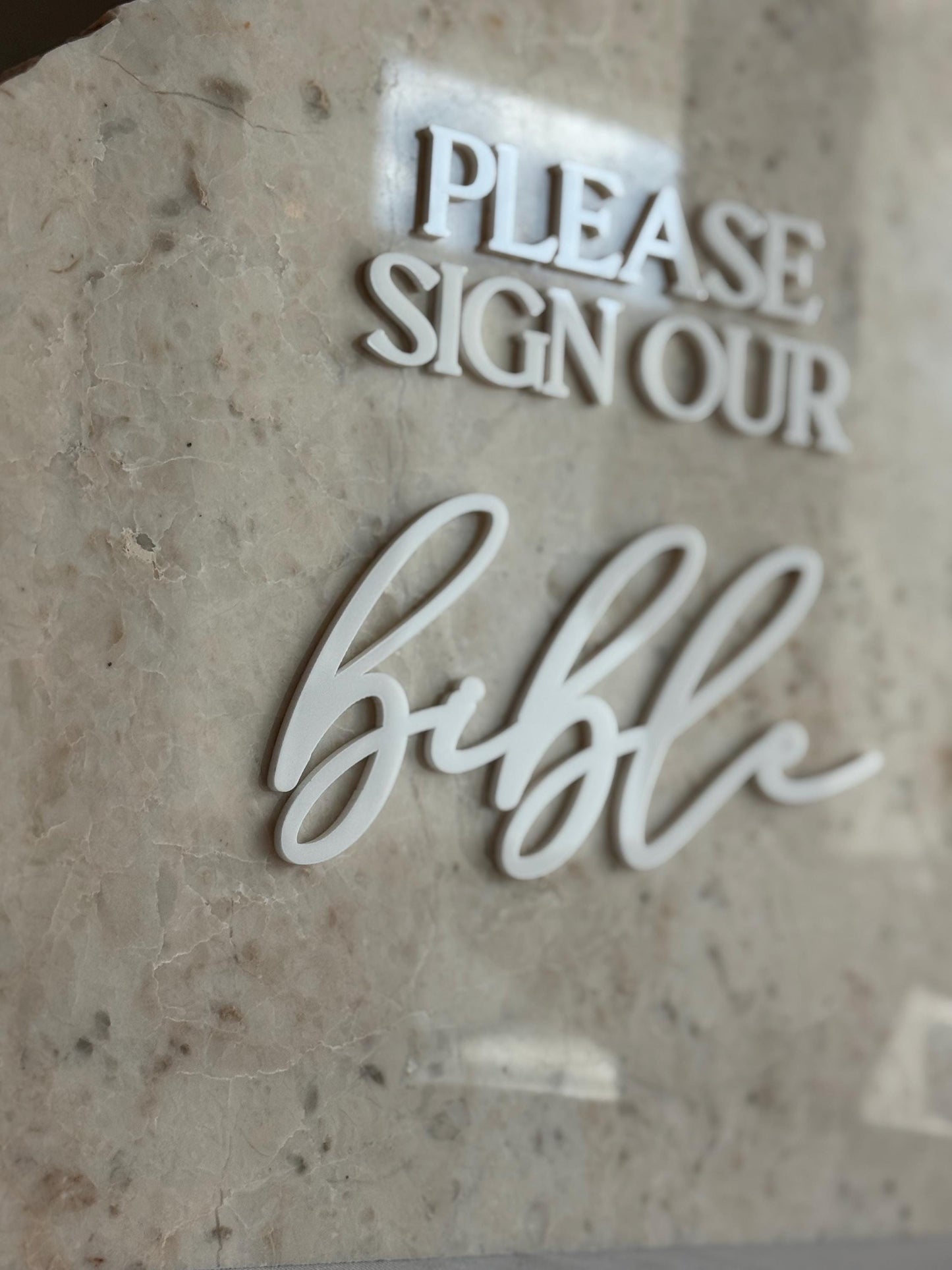 Marble Stone 3D Bible Table Sign | Modern Wedding Sign | Favor | Party Tabletop Decor | Gold Mirror | Please Sign Our Bible Guestbook