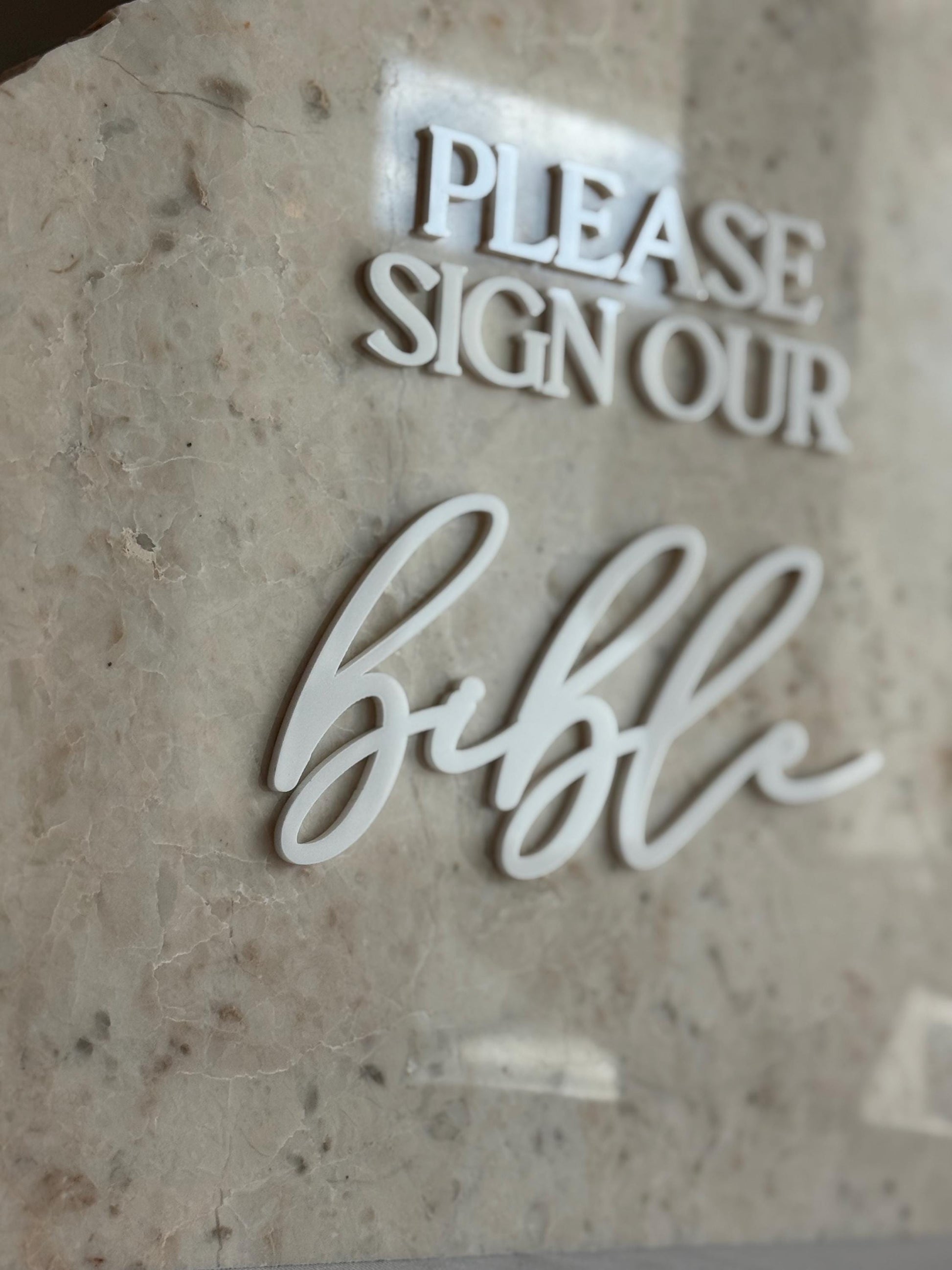 Marble Stone 3D Bible Table Sign | Modern Wedding Sign | Favor | Party Tabletop Decor | Gold Mirror | Please Sign Our Bible Guestbook