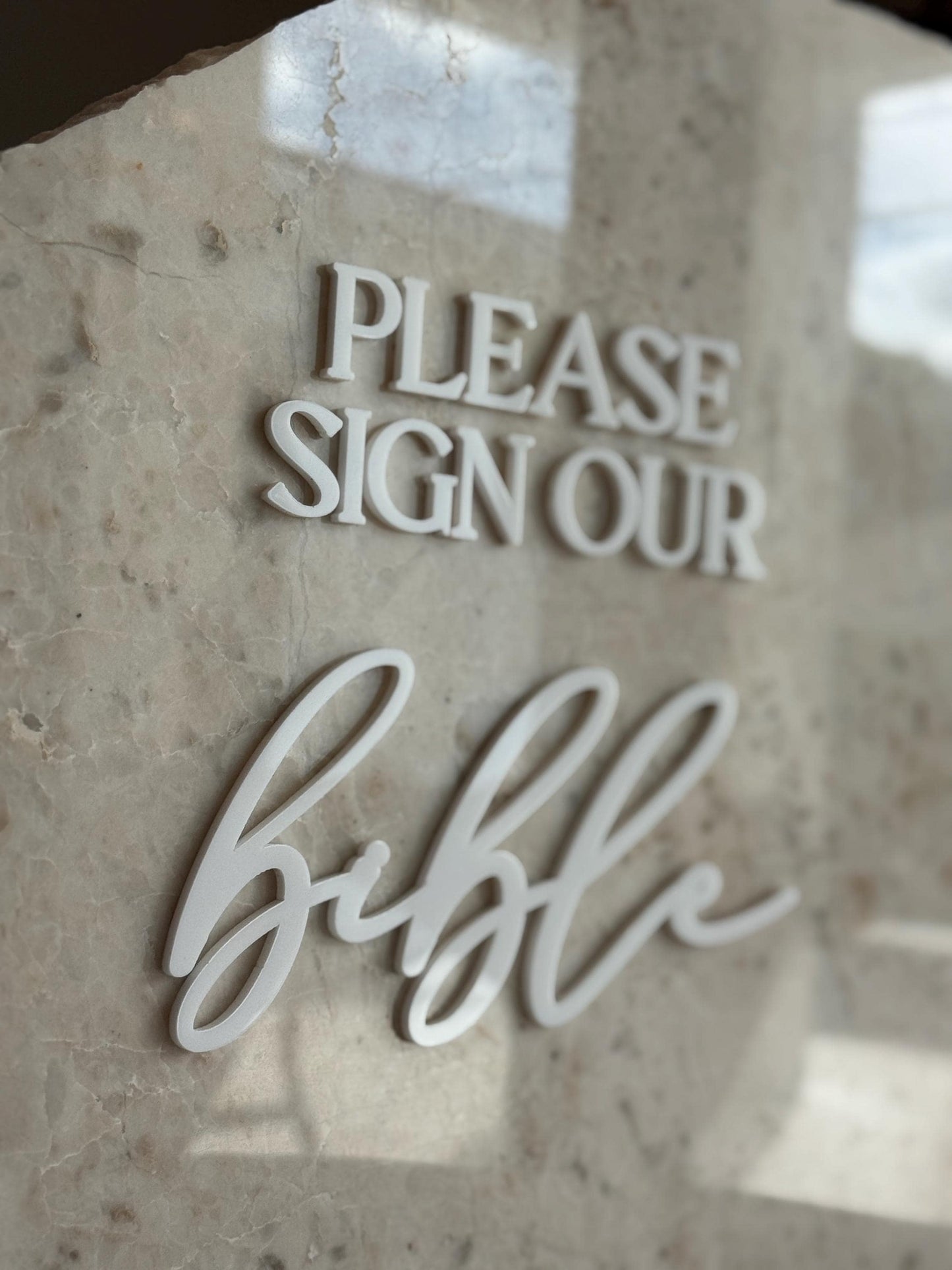Marble Stone 3D Bible Table Sign | Modern Wedding Sign | Favor | Party Tabletop Decor | Gold Mirror | Please Sign Our Bible Guestbook