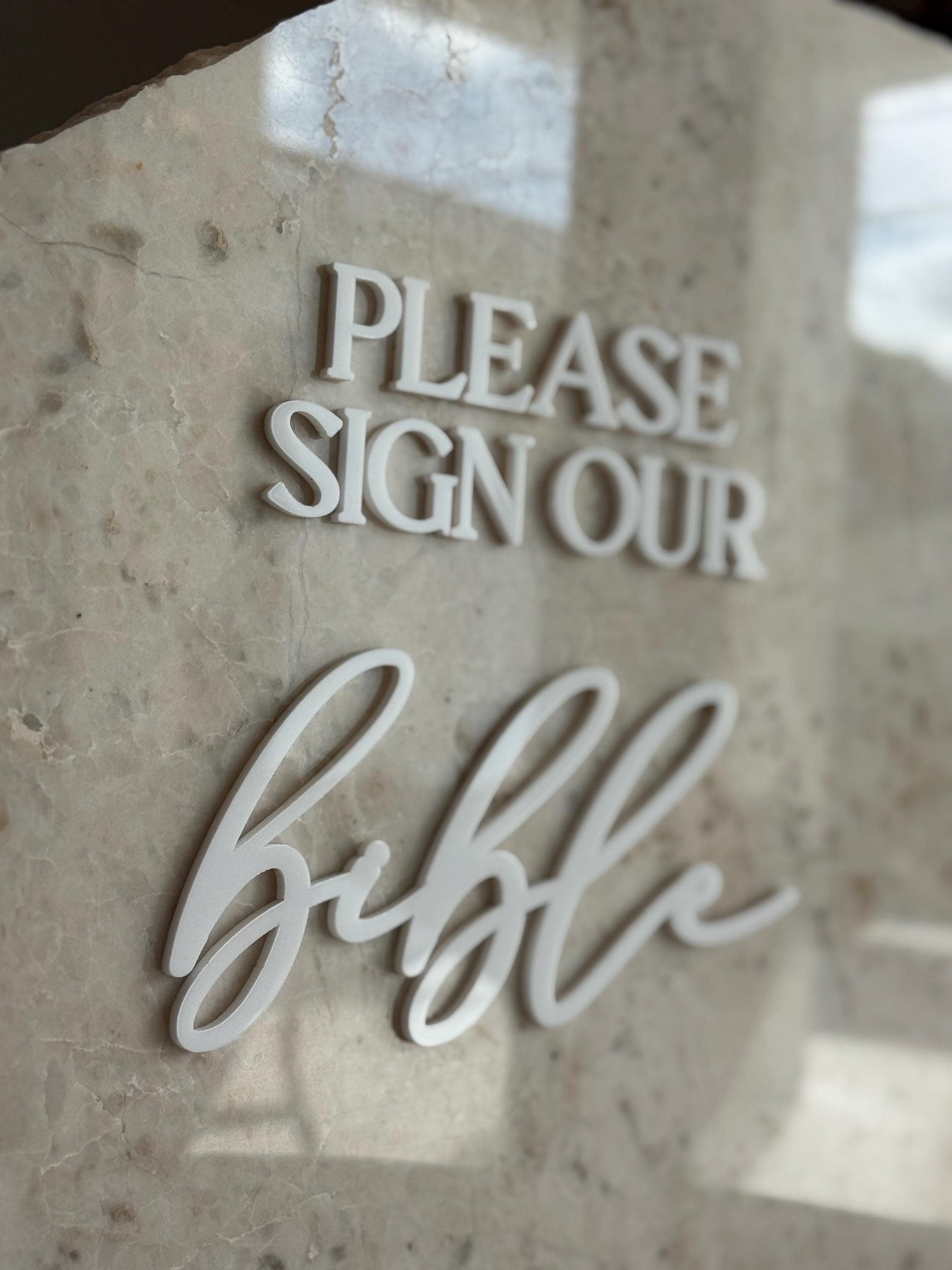 Marble Stone 3D Bible Table Sign | Modern Wedding Sign | Favor | Party Tabletop Decor | Gold Mirror | Please Sign Our Bible Guestbook