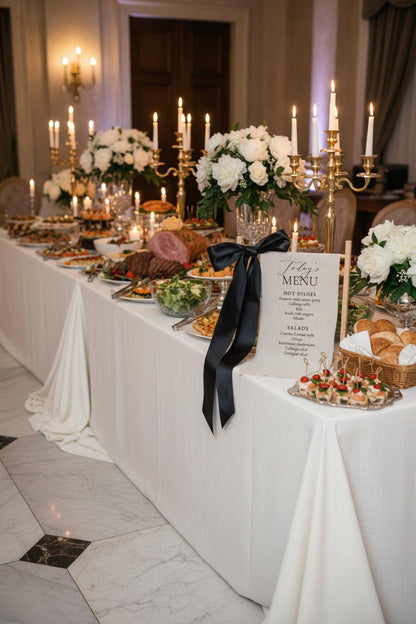 Food Menu Wedding Bar Sign | Linen Drink Menu | Modern Reception Signage with Ribbon