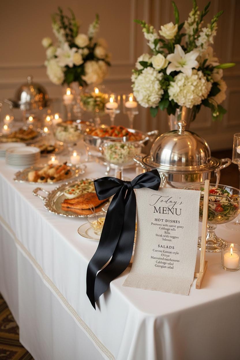 Food Menu Wedding Bar Sign | Linen Drink Menu | Modern Reception Signage with Ribbon