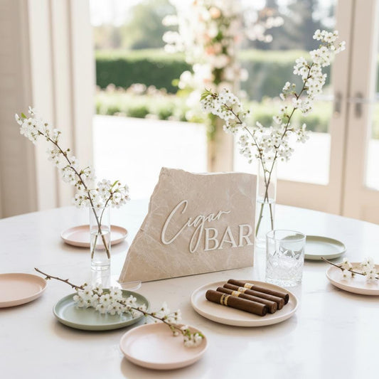 Marble Stone 3D Cigar Bar Sign | Wedding Sign | Modern Wedding Decor | Favor | Party Tabletop Signs | Gold Mirror | Cigar Bar Sign