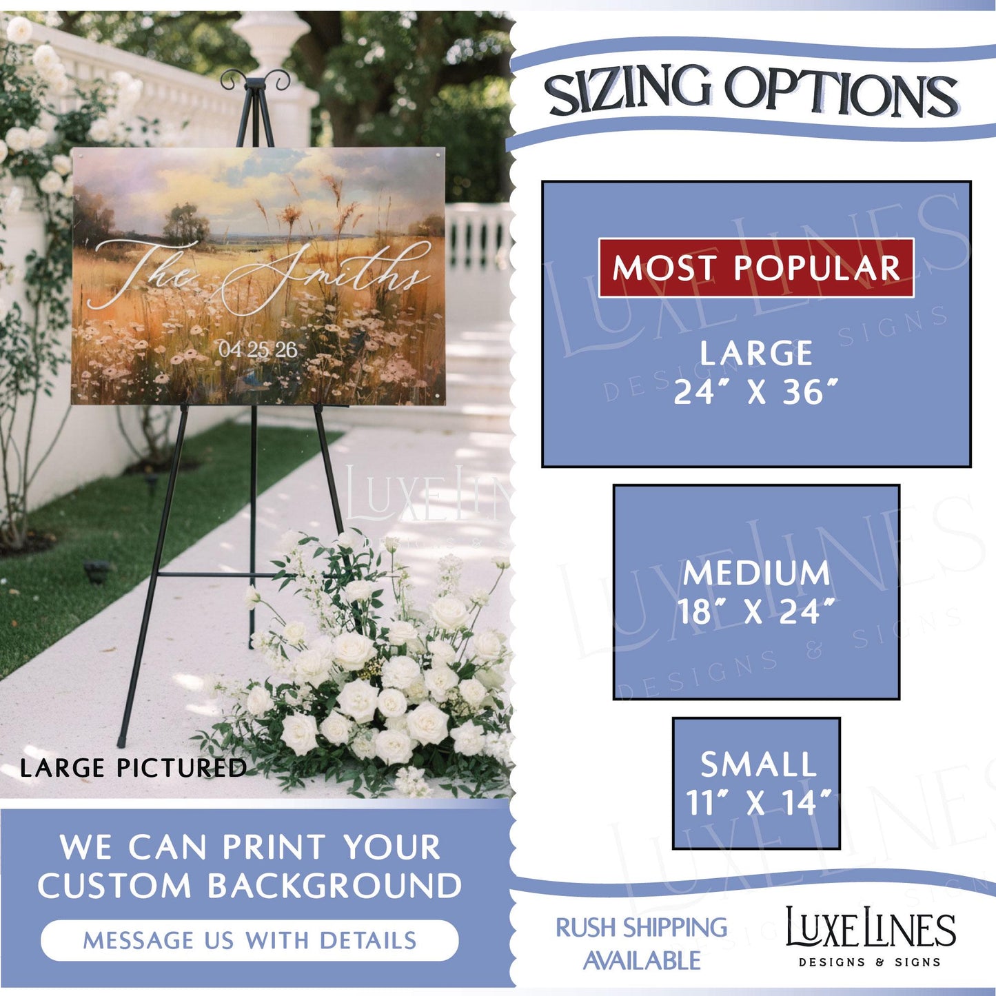 Wedding Welcome Sign | Wildflower Landscape Acrylic | Personalized Last Name & Date | Clear UV Print | Custom Wedding Entry Sign