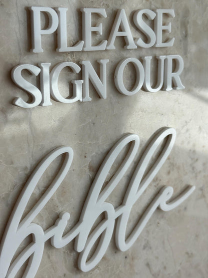 Marble Stone 3D Bible Table Sign | Modern Wedding Sign | Favor | Party Tabletop Decor | Gold Mirror | Please Sign Our Bible Guestbook