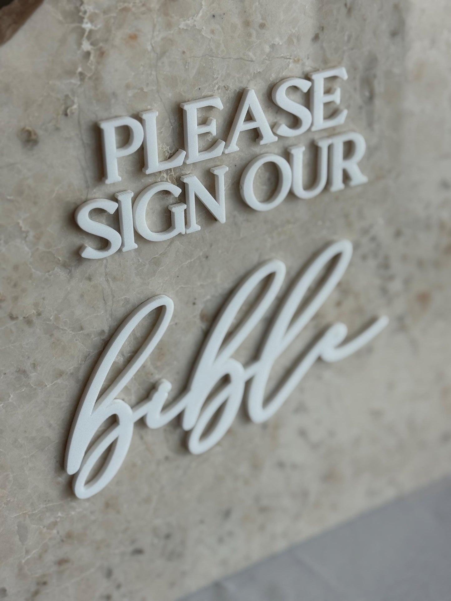 Marble Stone 3D Bible Table Sign | Modern Wedding Sign | Favor | Party Tabletop Decor | Gold Mirror | Please Sign Our Bible Guestbook
