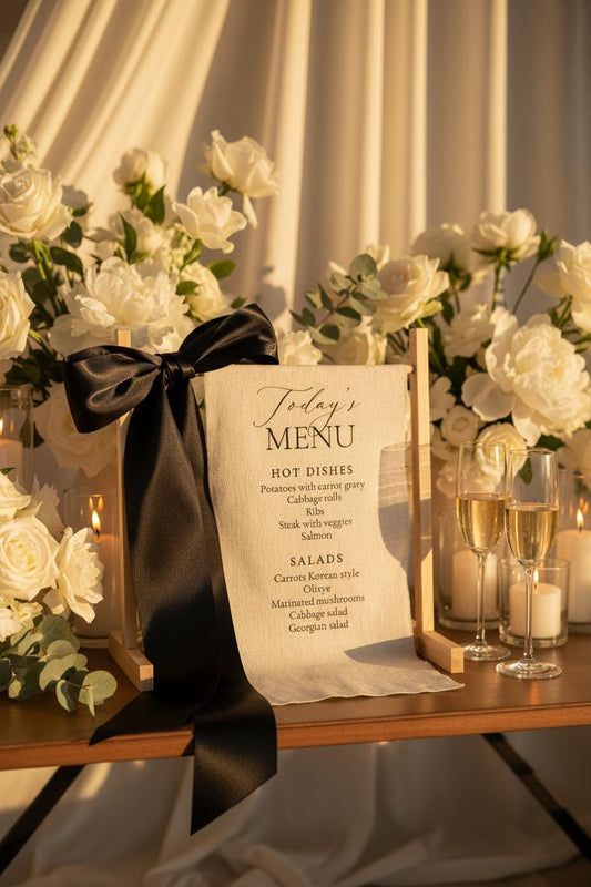 Food Menu Wedding Bar Sign | Linen Drink Menu | Modern Reception Signage with Ribbon