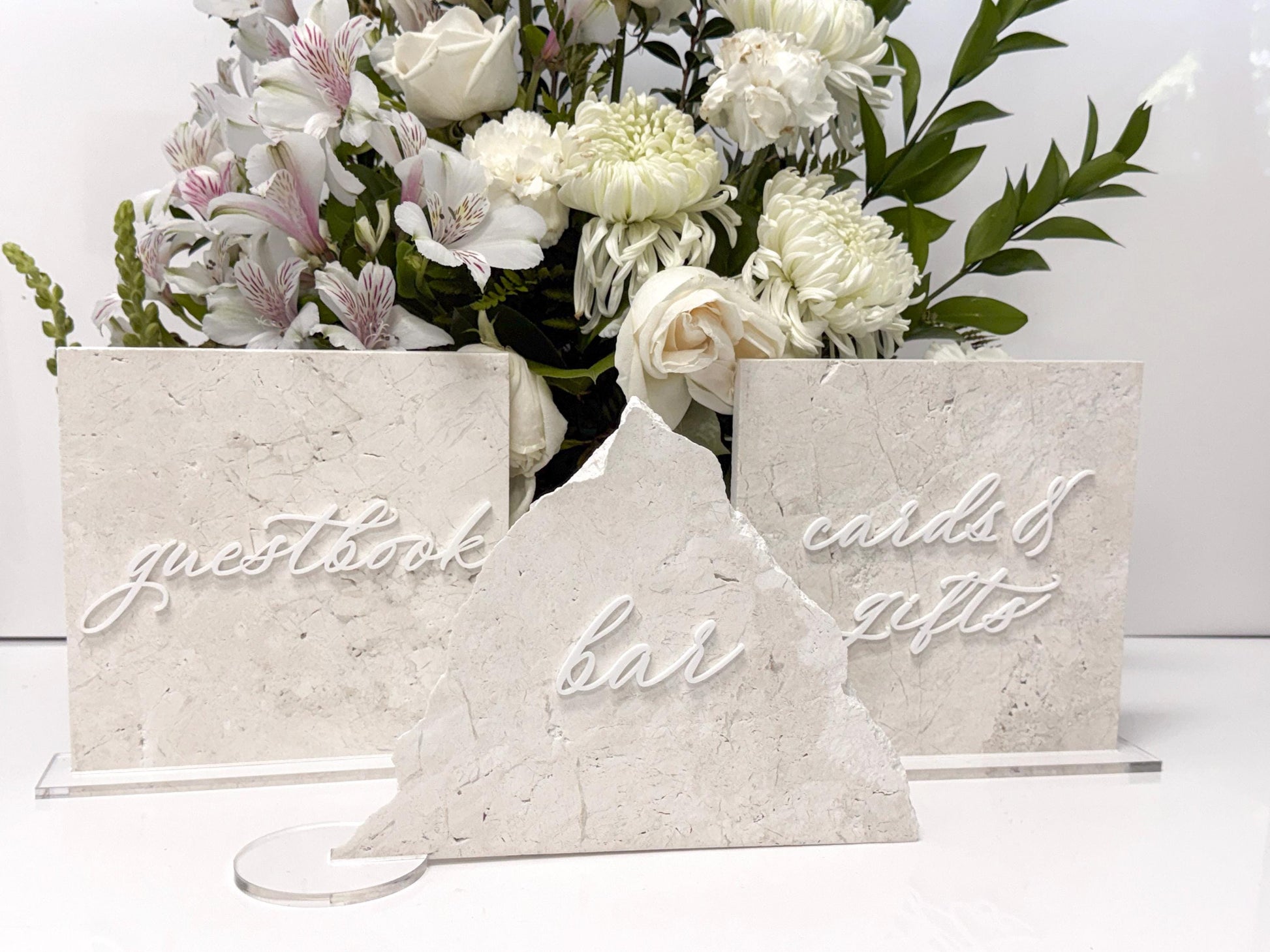White Marble 3D Cards & Gifts | Guestbook | Bar Table Sign | Modern Wedding Decor | Bundle | Party Tabletop Signs | Gold Mirror | Drink Sign