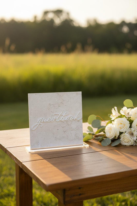 Marble 3D Guestbook Table Sign | Wedding Sign | Modern Wedding Decor | Favor Sign | Party Tabletop Signs | Gold Mirror