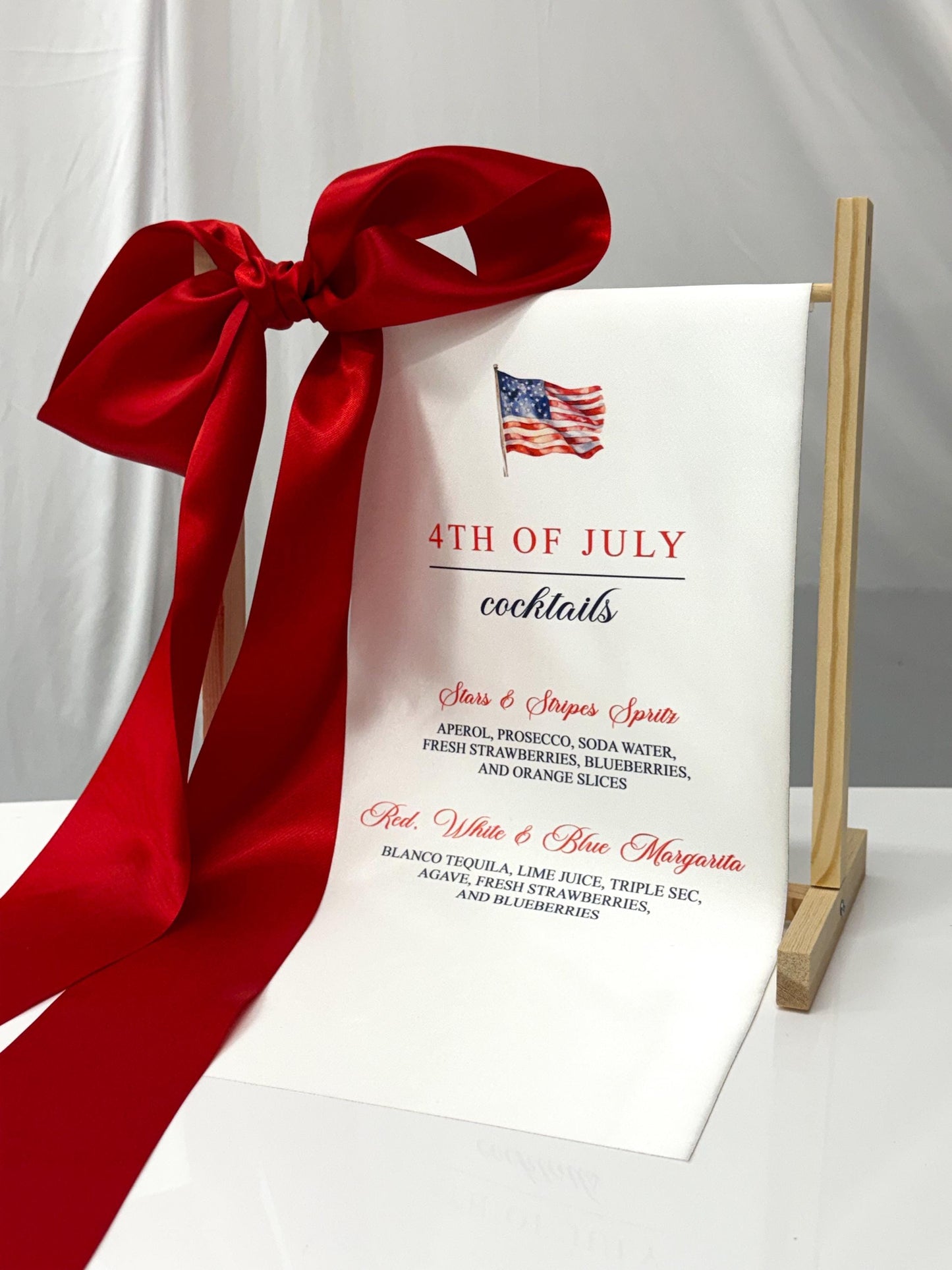 4th of July Cocktail Bar Sign | Satin Fabric Drink Menu | Patriotic Party Signage Decor
