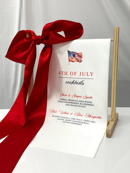 4th of July Cocktail Bar Sign | Satin Fabric Drink Menu | Patriotic Party Signage Decor