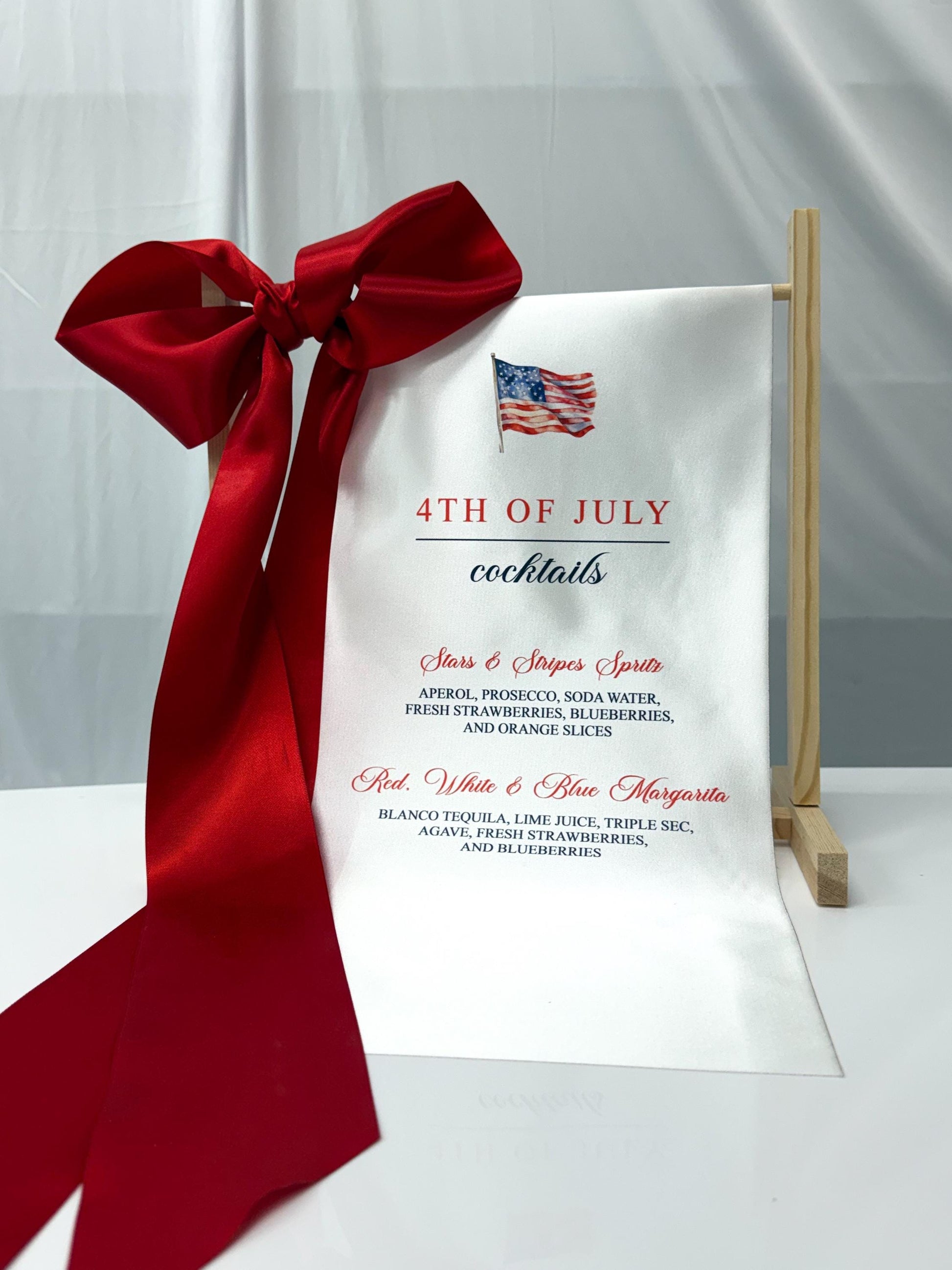 4th of July Cocktail Bar Sign | Satin Fabric Drink Menu | Patriotic Party Signage Decor