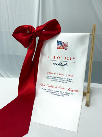 4th of July Cocktail Bar Sign | Satin Fabric Drink Menu | Patriotic Party Signage Decor