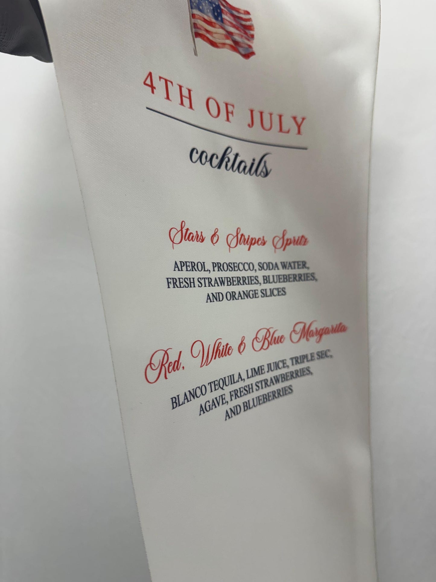 4th of July Cocktail Bar Sign | Satin Fabric Drink Menu | Patriotic Party Signage Decor