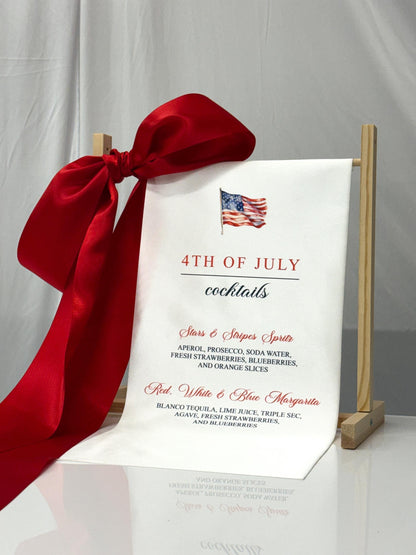 4th of July Cocktail Bar Sign | Satin Fabric Drink Menu | Patriotic Party Signage Decor