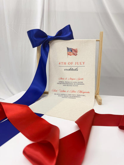 4th of July Cocktail Bar Sign | Linen Fabric Drink Menu | Patriotic Party Signage Decor