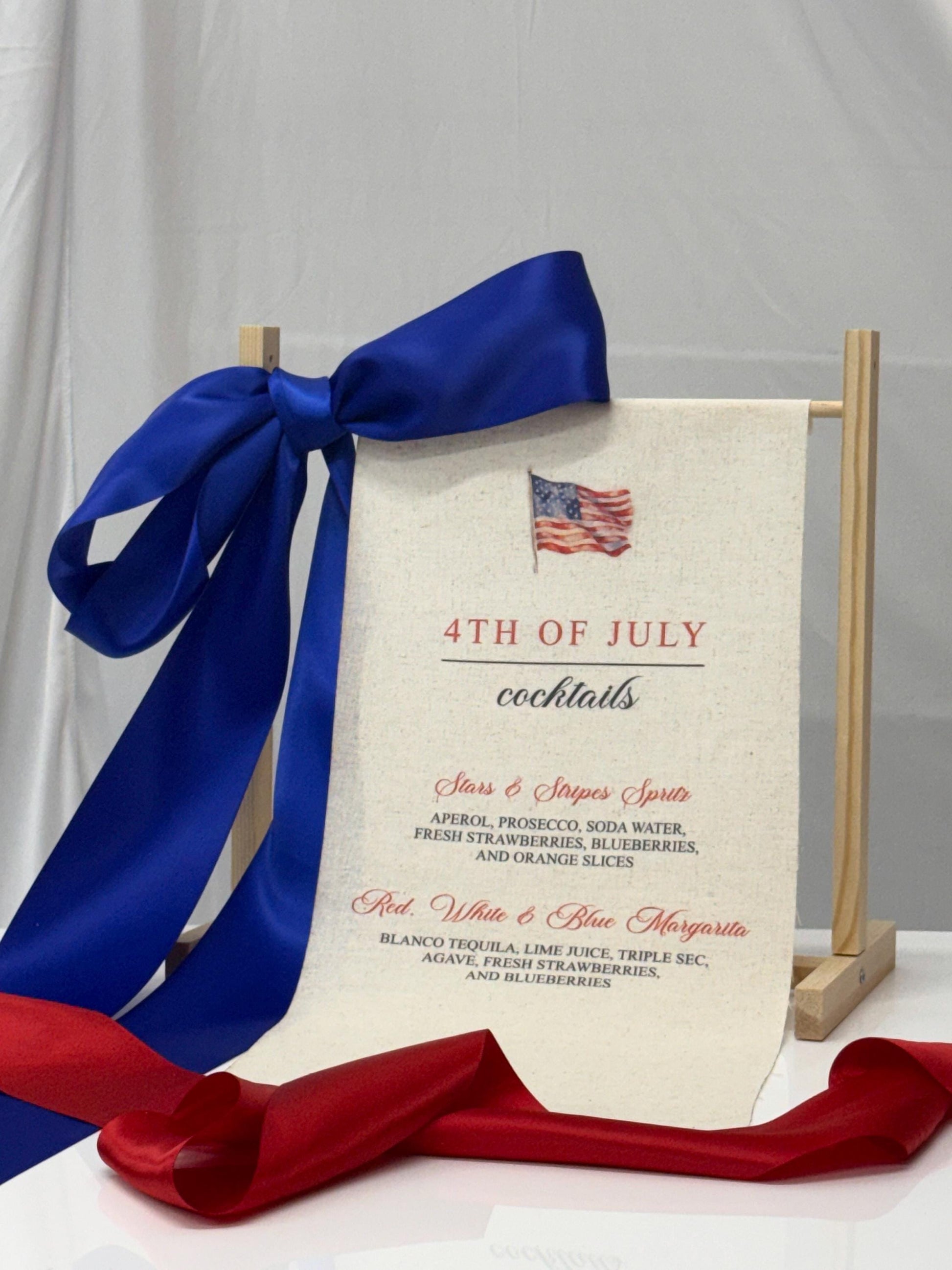 4th of July Cocktail Bar Sign | Linen Fabric Drink Menu | Patriotic Party Signage Decor