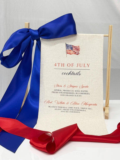 4th of July Cocktail Bar Sign | Linen Fabric Drink Menu | Patriotic Party Signage Decor