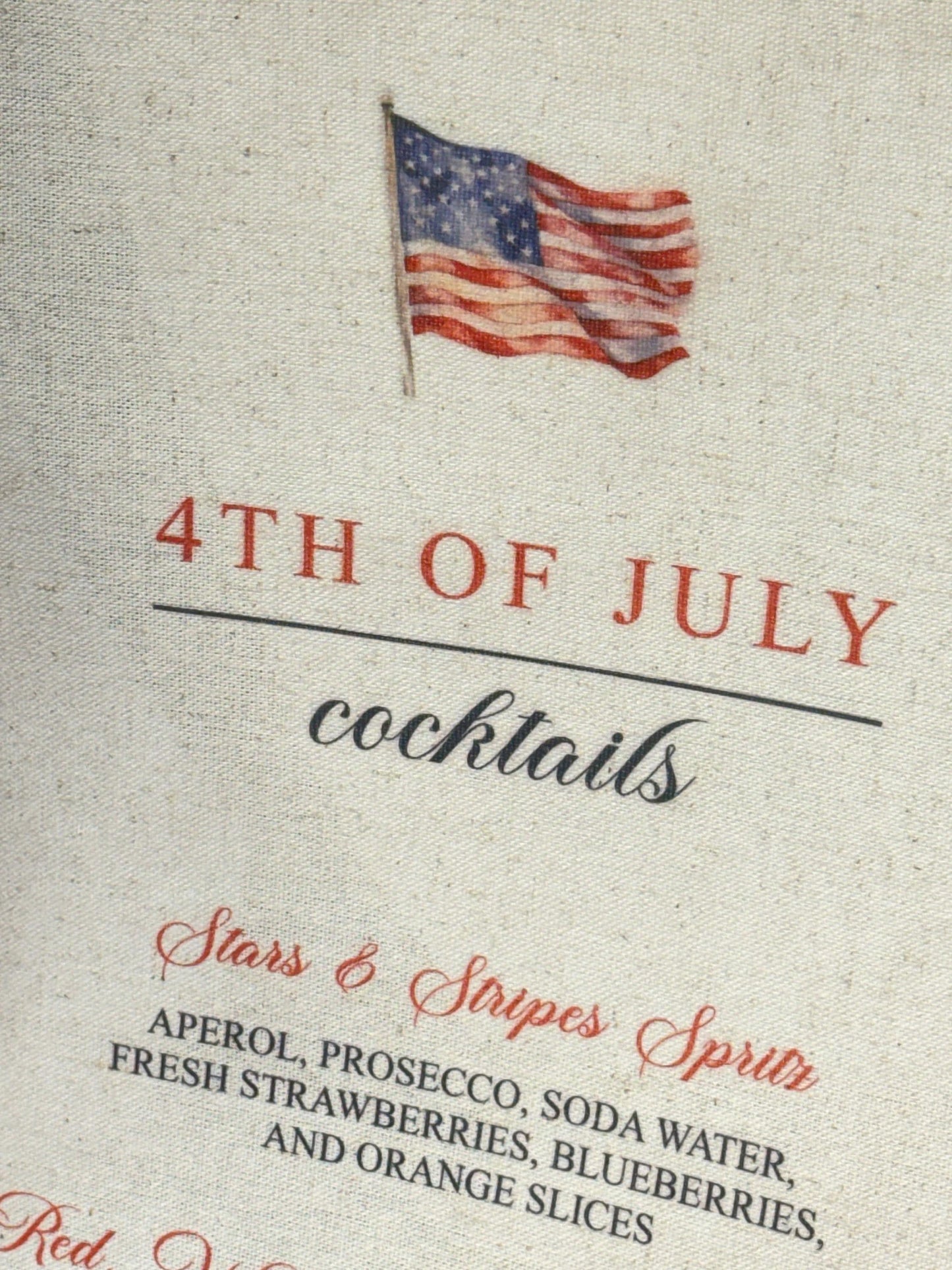 4th of July Cocktail Bar Sign | Linen Fabric Drink Menu | Patriotic Party Signage Decor