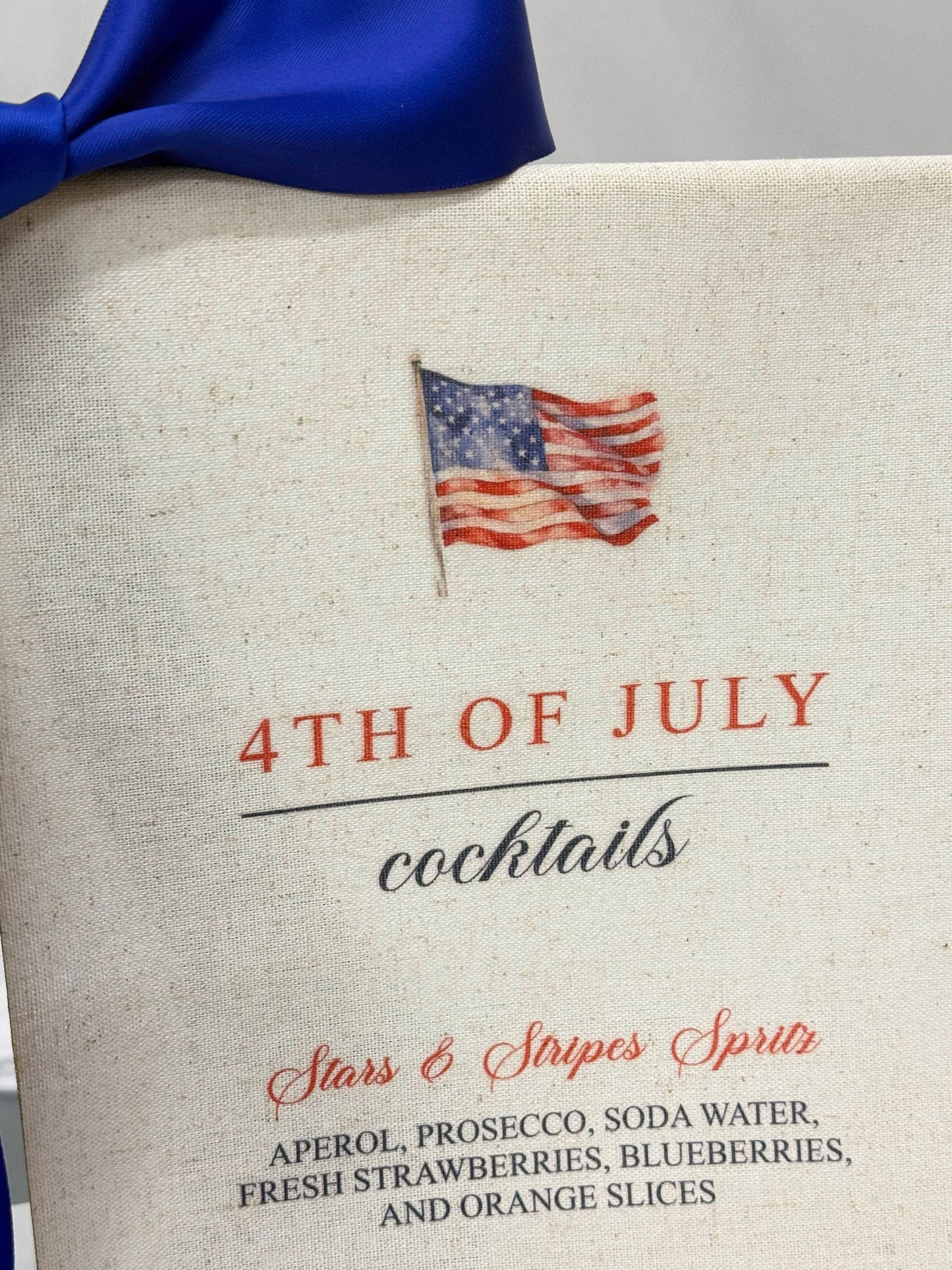 4th of July Cocktail Bar Sign | Linen Fabric Drink Menu | Patriotic Party Signage Decor