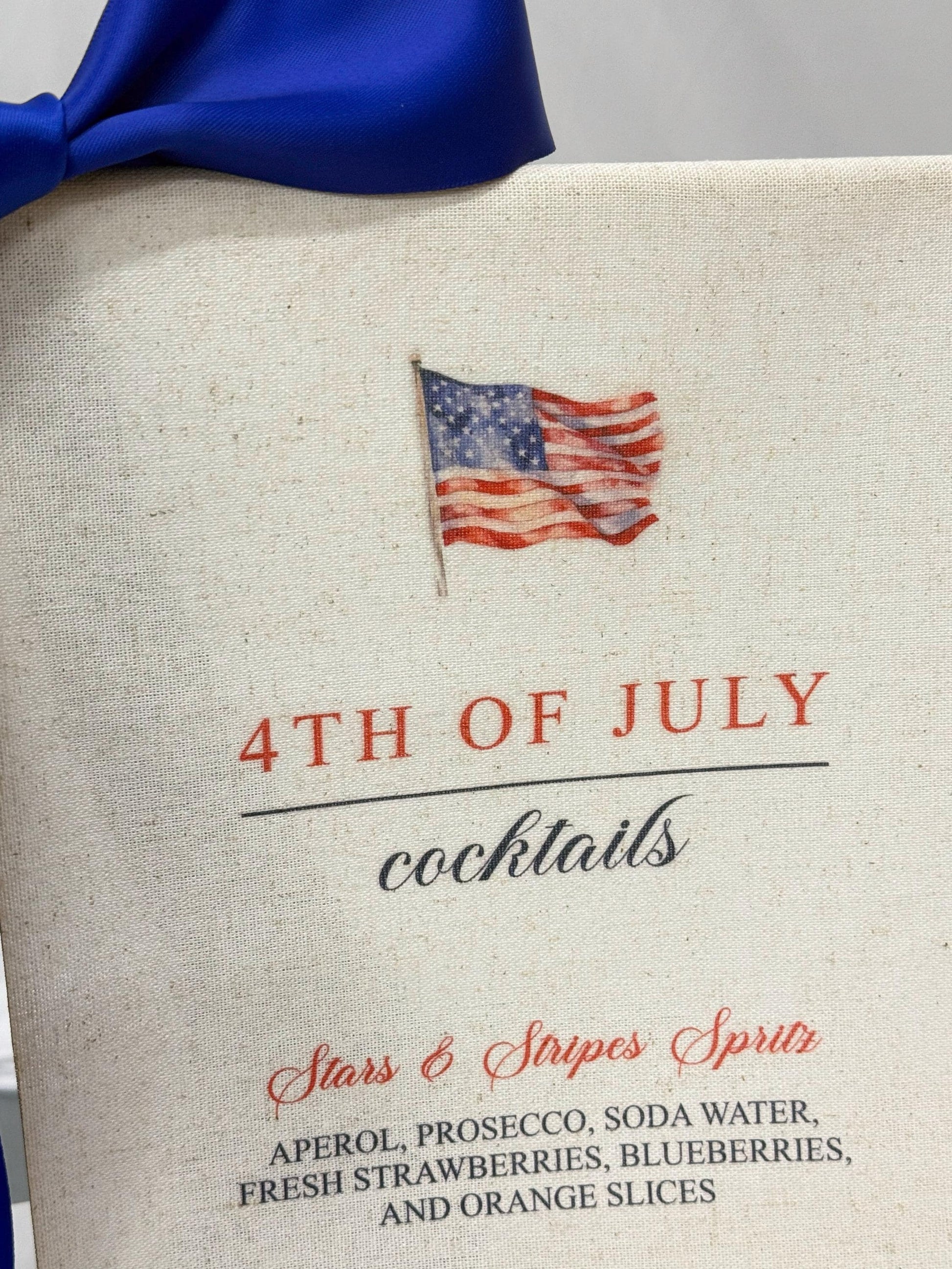 4th of July Cocktail Bar Sign | Linen Fabric Drink Menu | Patriotic Party Signage Decor