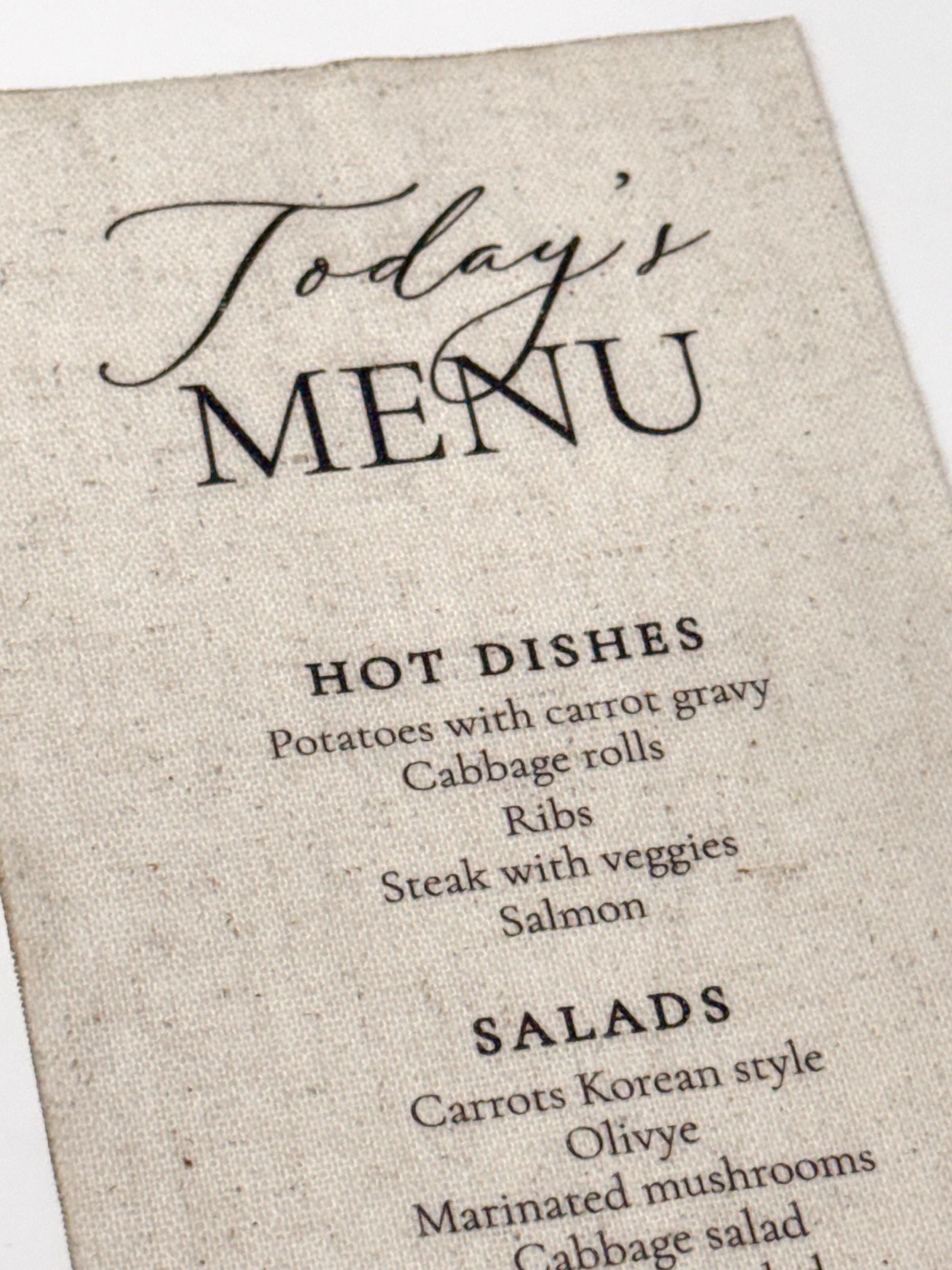 Linen Wedding Menu | Custom Fabric Menu | Wedding Reception Menu | Luxury Table Setting | Linen Wedding Decor