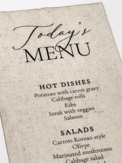 Linen Wedding Menu | Custom Fabric Menu | Wedding Reception Menu | Luxury Table Setting | Linen Wedding Decor