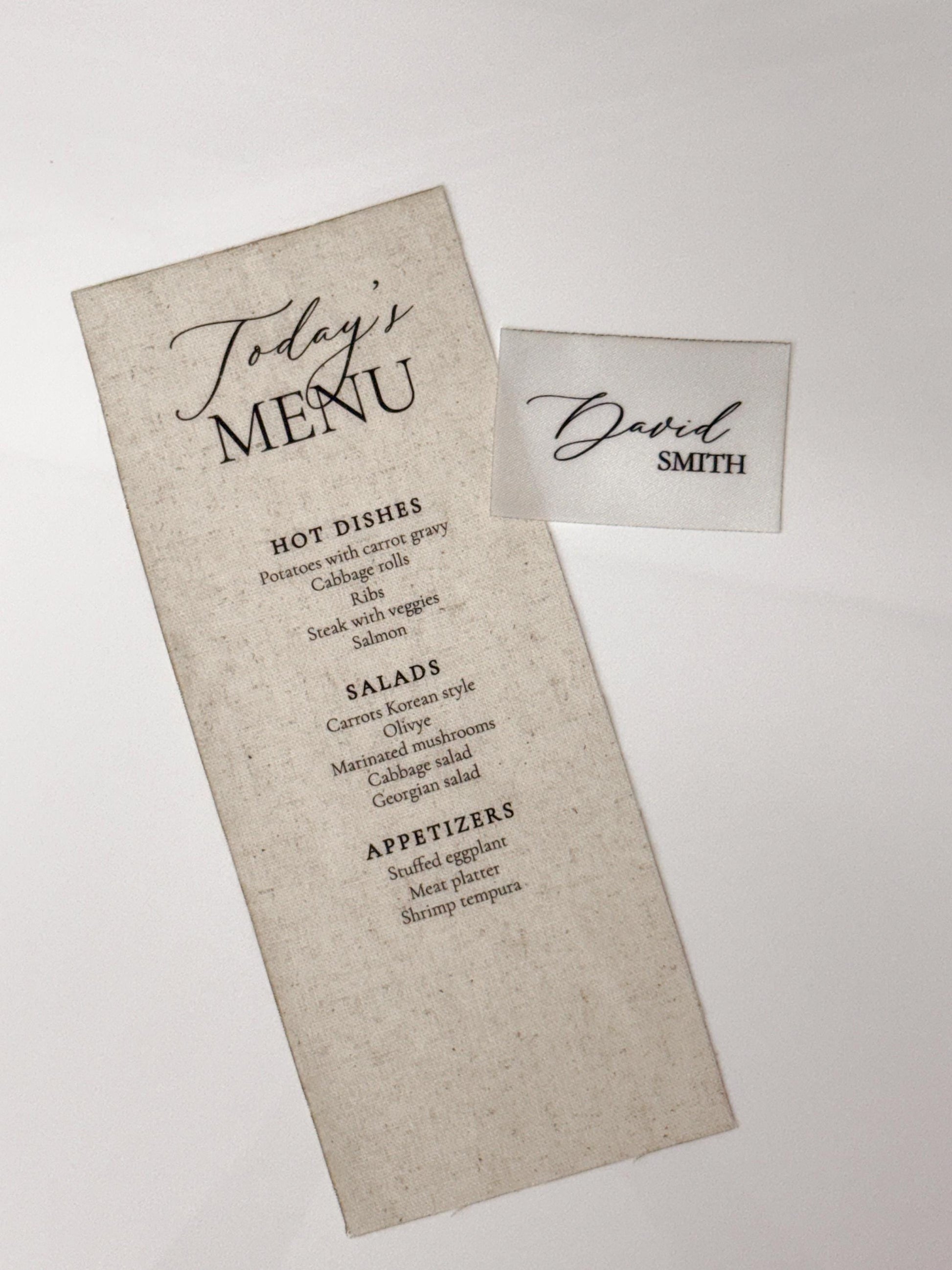 Custom Fabric Place Cards | Satin & Linen Place Cards | Wedding Escort Cards | Personalized Guest Names