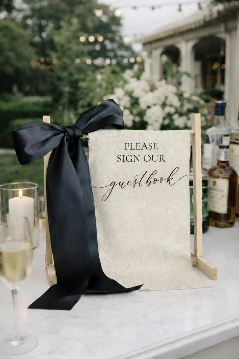Linen Guest Book Sign | Please Sign Our Guestbook | Wedding Guest Book Sign | Fabric Reception Sign | Wedding Signage Decor