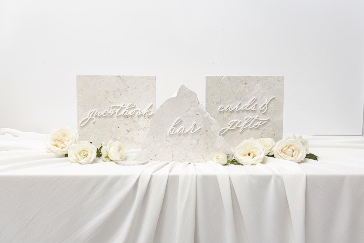 White Marble 3D Cards & Gifts | Guestbook | Bar Table Sign | Modern Wedding Decor | Bundle | Party Tabletop Signs | Gold Mirror | Drink Sign