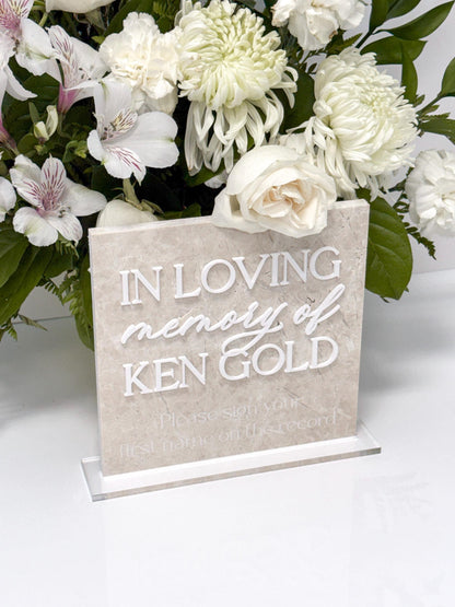 Memorial Sign | In Loving Memory Wedding Sign | White Marble Memorial Table Sign | Celebration of Life Decor | Custom Remembrance Sign