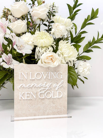 Memorial Sign | In Loving Memory Wedding Sign | White Marble Memorial Table Sign | Celebration of Life Decor | Custom Remembrance Sign