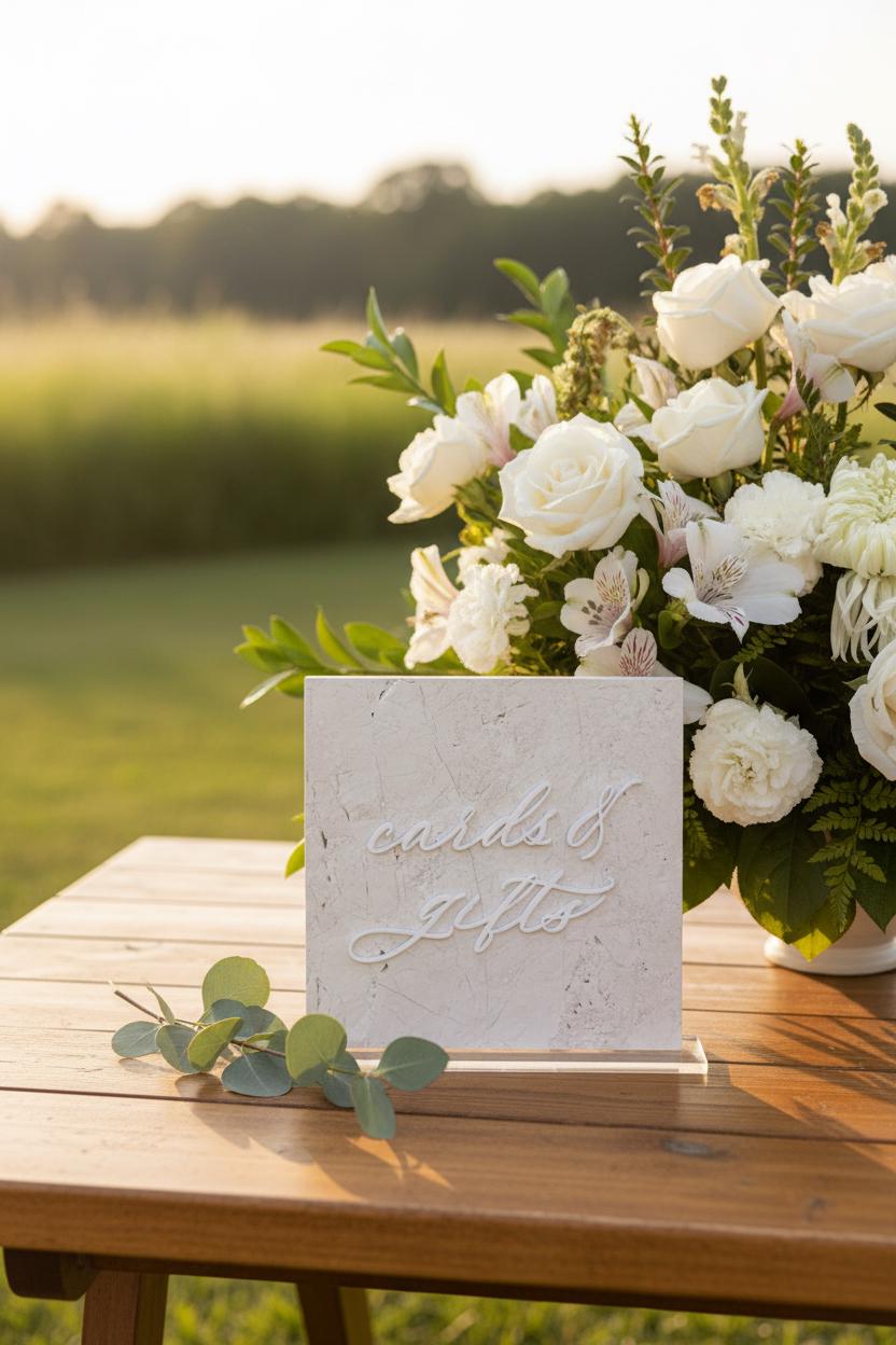 White Marble 3D Cards and Gifts Table Sign | Wedding Sign | Modern Wedding Decor | Favor Sign | Party Tabletop Signs | Gold Mirror