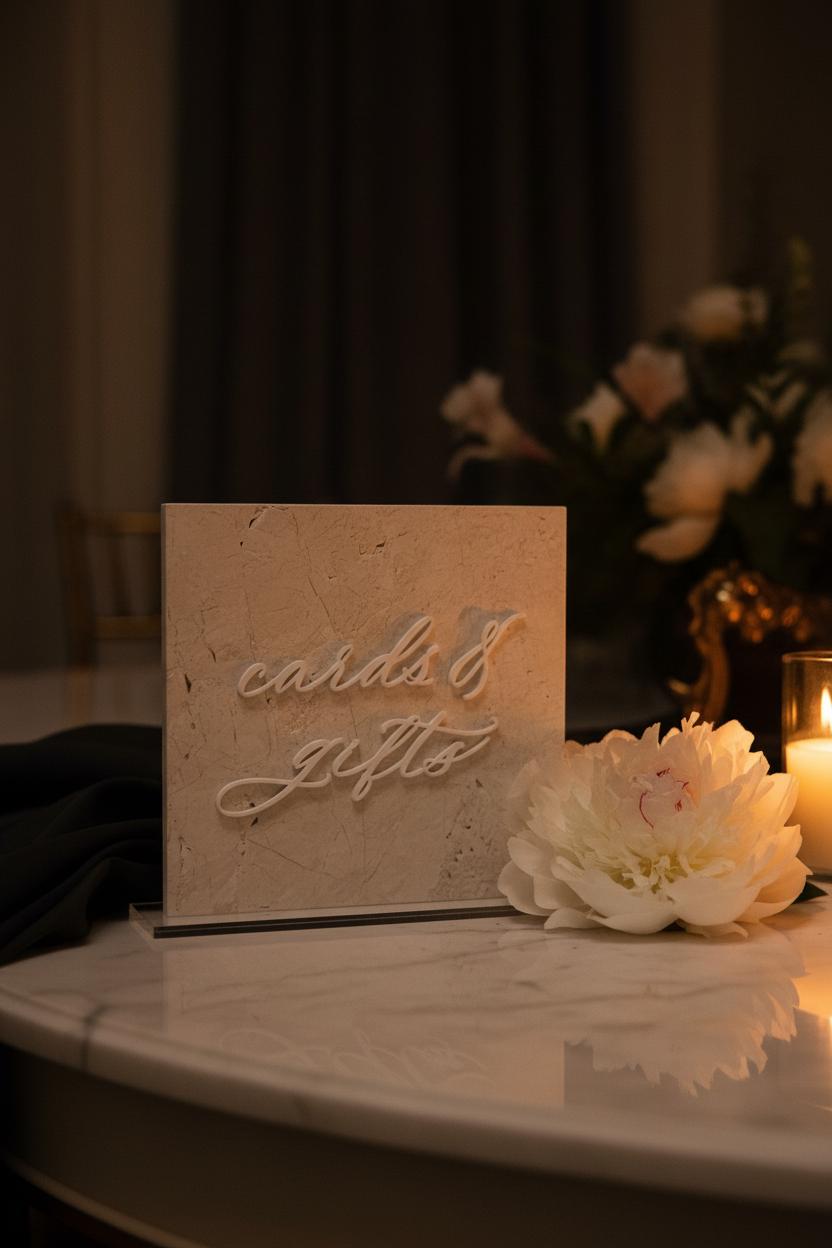 White Marble 3D Cards and Gifts Table Sign | Wedding Sign | Modern Wedding Decor | Favor Sign | Party Tabletop Signs | Gold Mirror