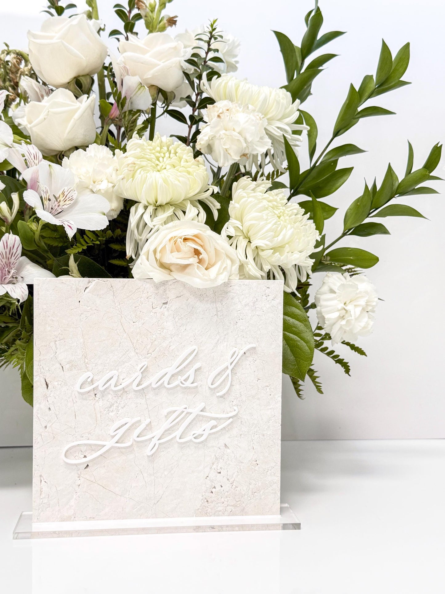 White Marble 3D Cards and Gifts Table Sign | Wedding Sign | Modern Wedding Decor | Favor Sign | Party Tabletop Signs | Gold Mirror