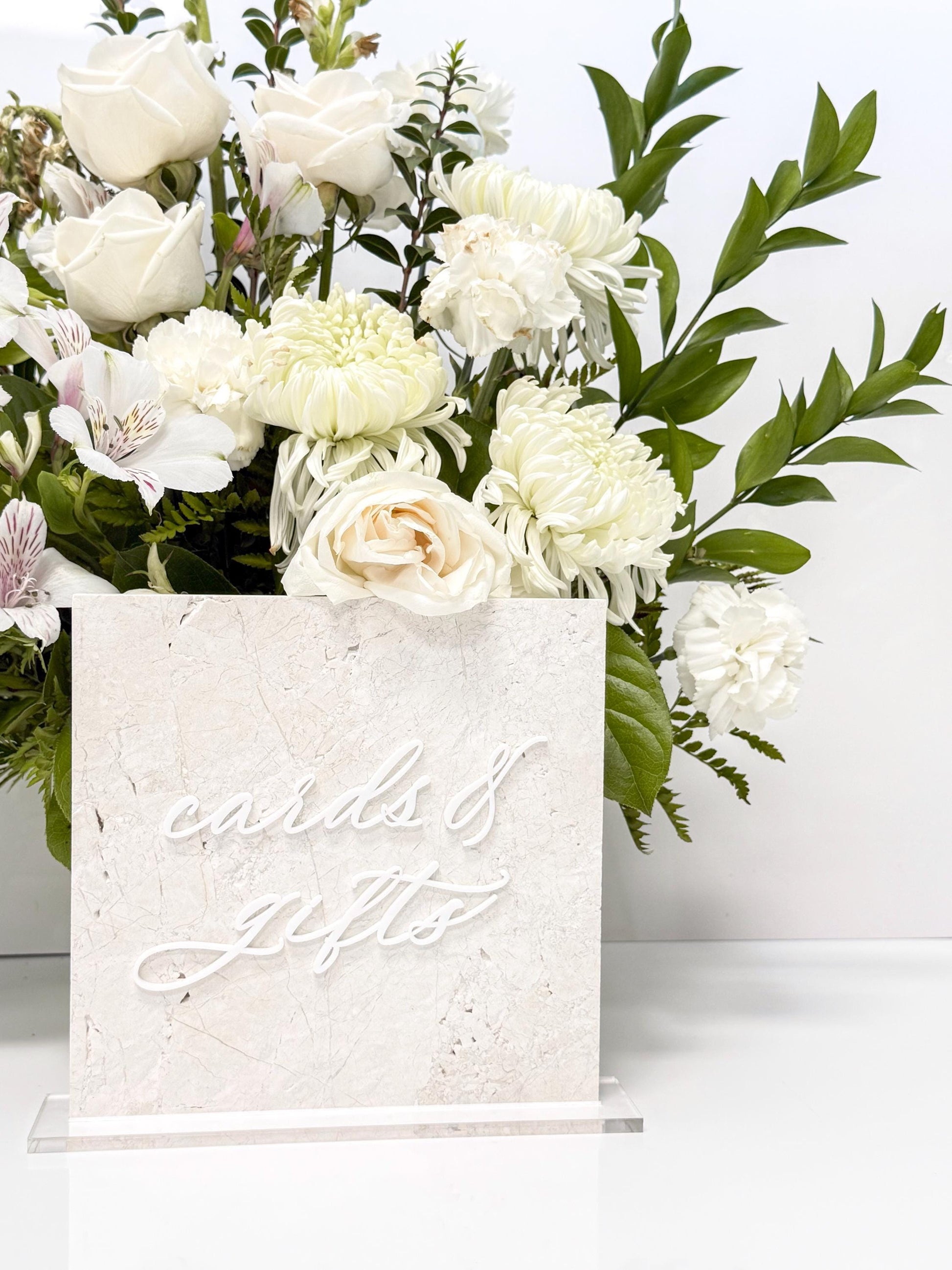 White Marble 3D Cards and Gifts Table Sign | Wedding Sign | Modern Wedding Decor | Favor Sign | Party Tabletop Signs | Gold Mirror