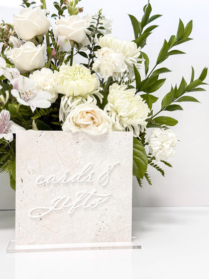 White Marble 3D Cards and Gifts Table Sign | Wedding Sign | Modern Wedding Decor | Favor Sign | Party Tabletop Signs | Gold Mirror