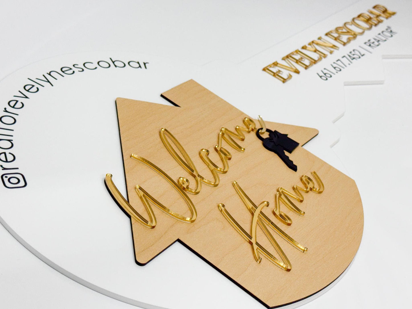 Personalized Realtor Key with Hanging Keys | Welcome Home Sign | House Sold Acrylic & Wood Key | Realtor Closing Gift