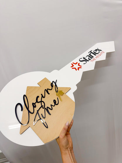 Personalized Realtor Key with Logo | Closing Time Realty | House Sold Acrylic and Wood Sign | Closing Prop | Realtor Gift Sold Sign