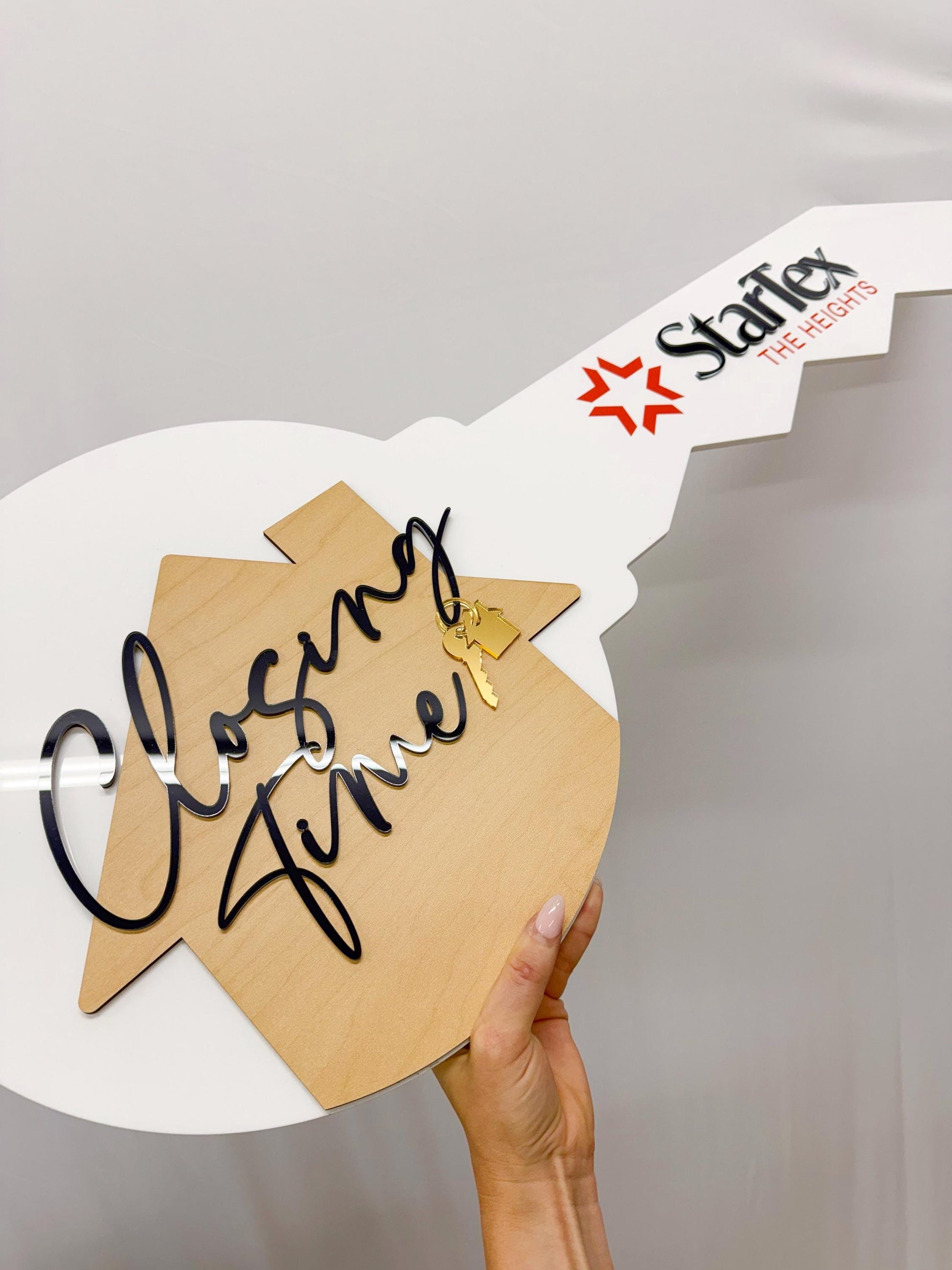 Personalized Realtor Key with Logo | Closing Time Realty | House Sold Acrylic and Wood Sign | Closing Prop | Realtor Gift Sold Sign