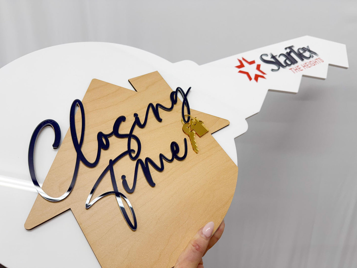 Personalized Realtor Key with Logo | Closing Time Realty | House Sold Acrylic and Wood Sign | Closing Prop | Realtor Gift Sold Sign