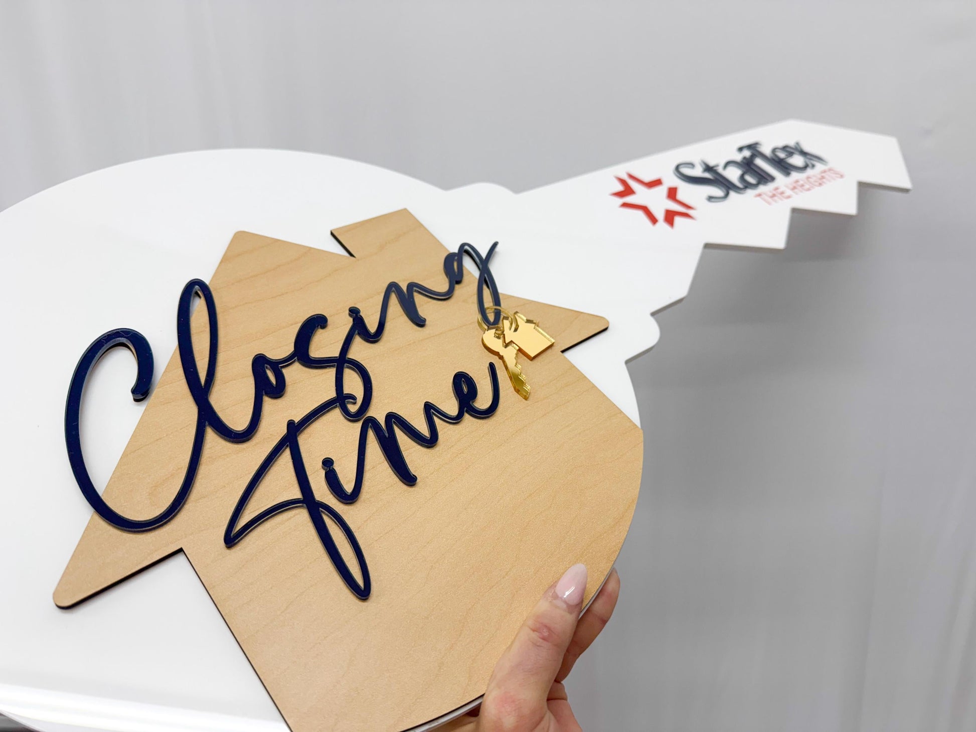 Personalized Realtor Key with Logo | Closing Time Realty | House Sold Acrylic and Wood Sign | Closing Prop | Realtor Gift Sold Sign