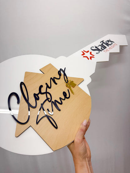 Personalized Realtor Key with Logo | Closing Time Realty | House Sold Acrylic and Wood Sign | Closing Prop | Realtor Gift Sold Sign